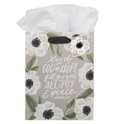 God of Hope Gray Floral Medium Gift Bag - Romans 15:13