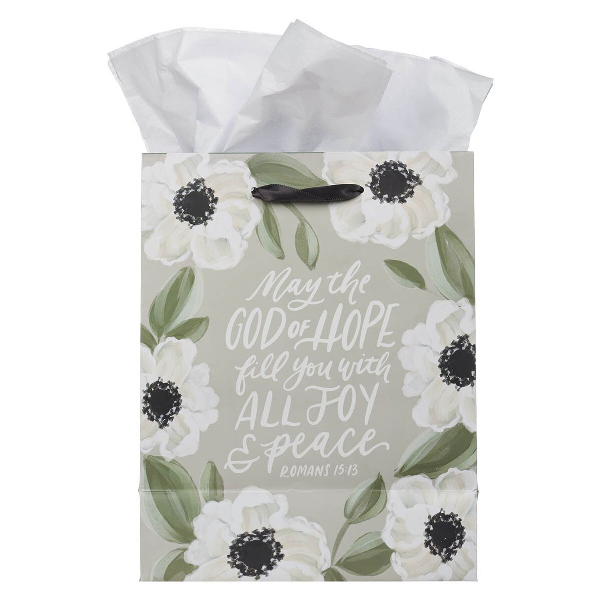 God of Hope Gray Floral Medium Gift Bag - Romans 15:13