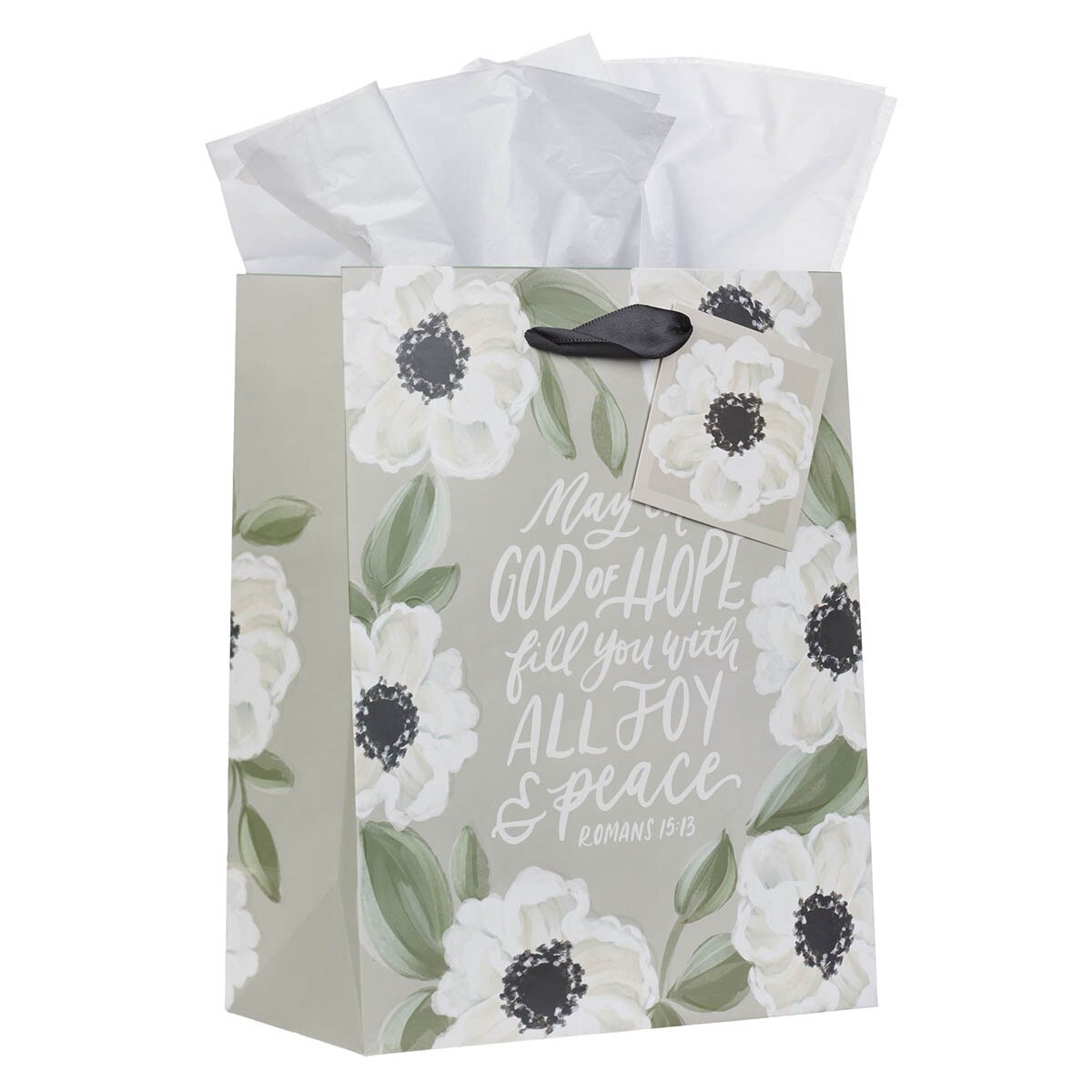 God of Hope Gray Floral Medium Gift Bag - Romans 15:13
