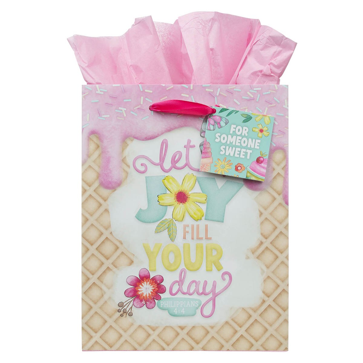Let Joy Fill Your Day Pink Medium Gift Bag - Philippians 4:4