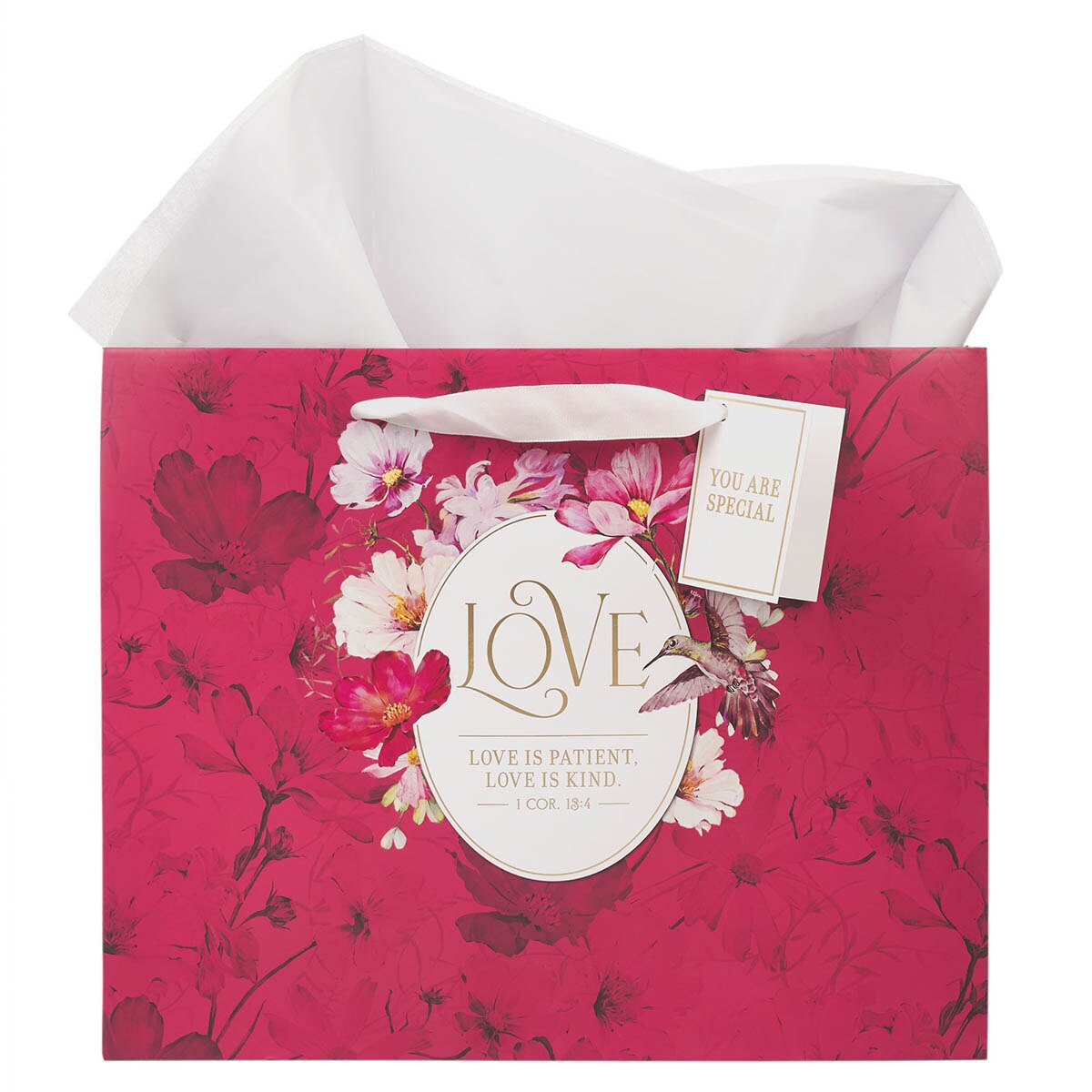 Love Red Hummingbird Large Landscape Gift Bag - 1 Corinthians 13:4