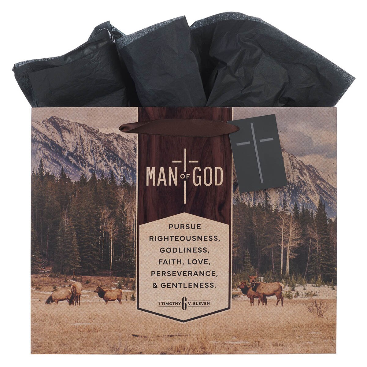 Man of God Brown Trailhead Large Landscape Gift Bag - 1 Timothy 6:11