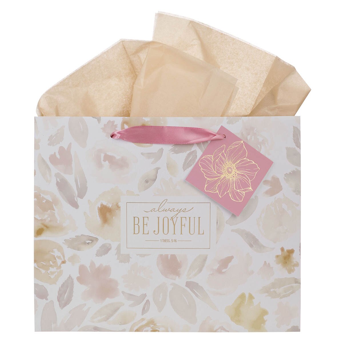Always Be Joyful Dusty Mauve Large Landscape Gift Bag - 1 Thessalonians 5:16