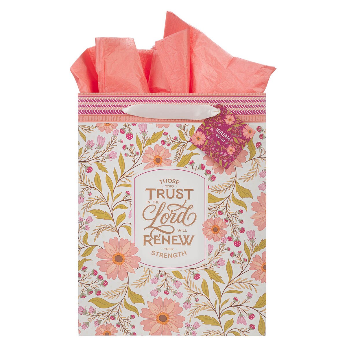 Trust In The Lord Coral Cascade Large Portrait Gift Bag - Isaiah 40:31