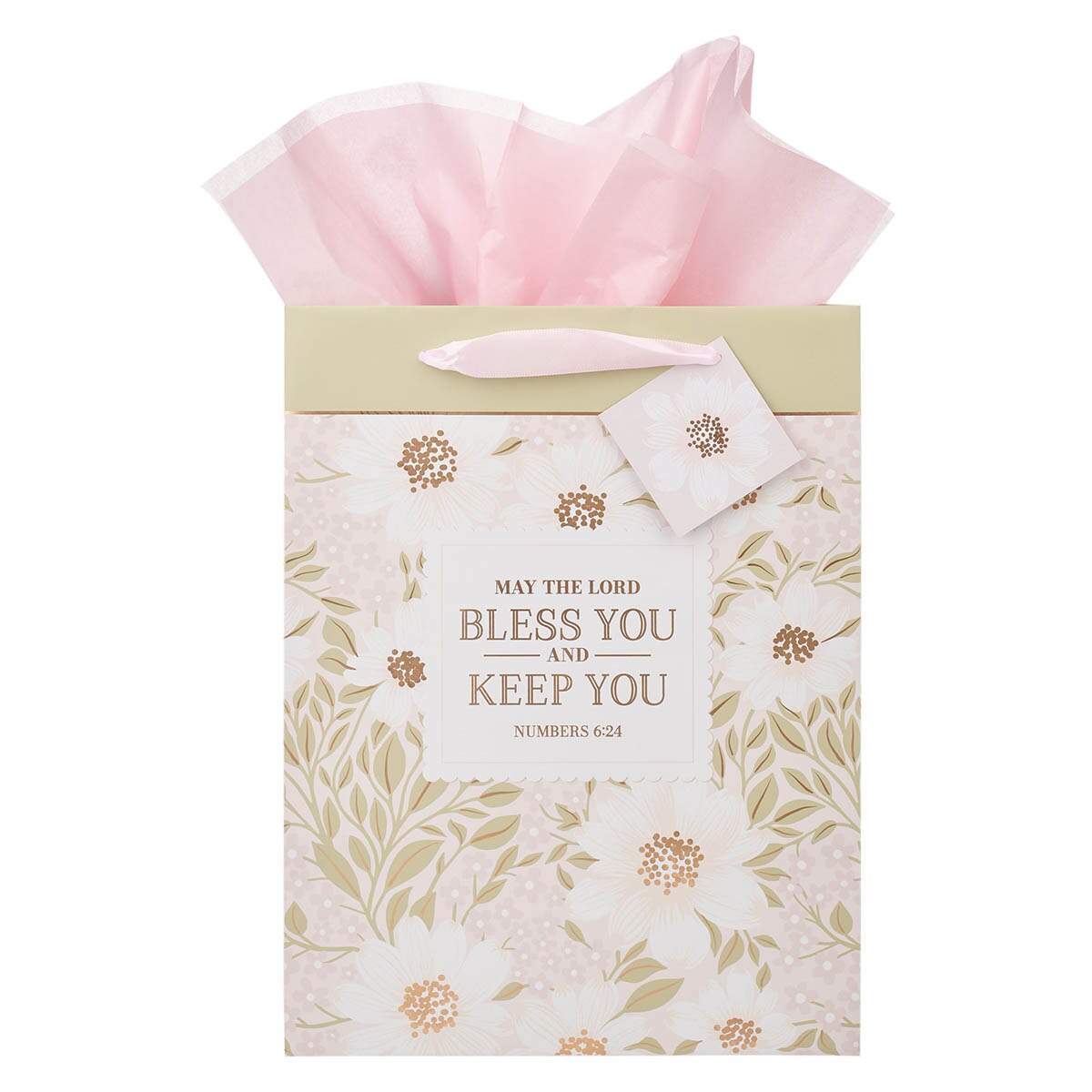 Bless and Keep You Blush Bloom Large Portrait Gift Bag - Numbers 6:24