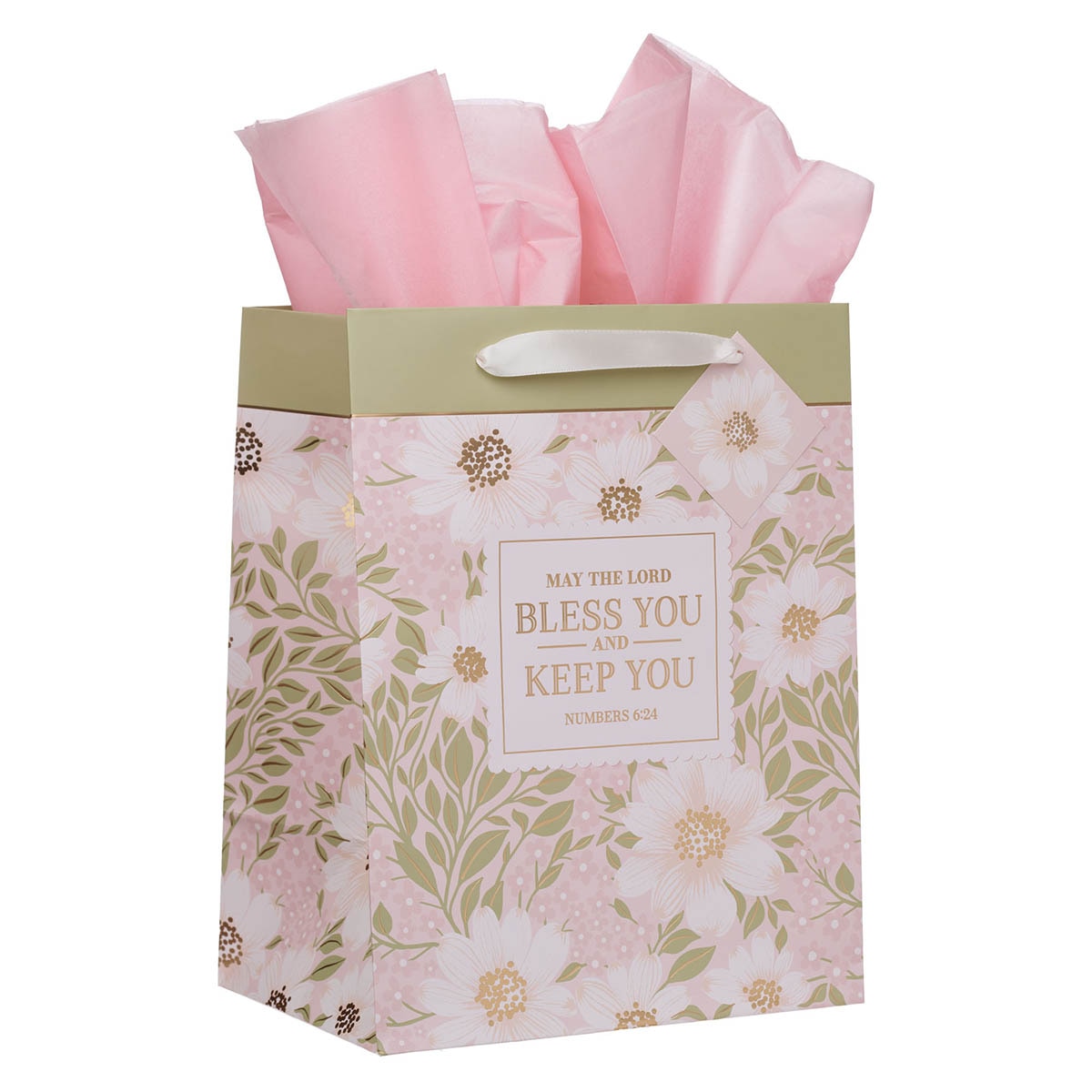 Bless and Keep You Blush Bloom Large Portrait Gift Bag - Numbers 6:24