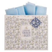 Strength and Dignity Blue Cottage Garden Large Landscape Gift Bag - Proverbs 31:25