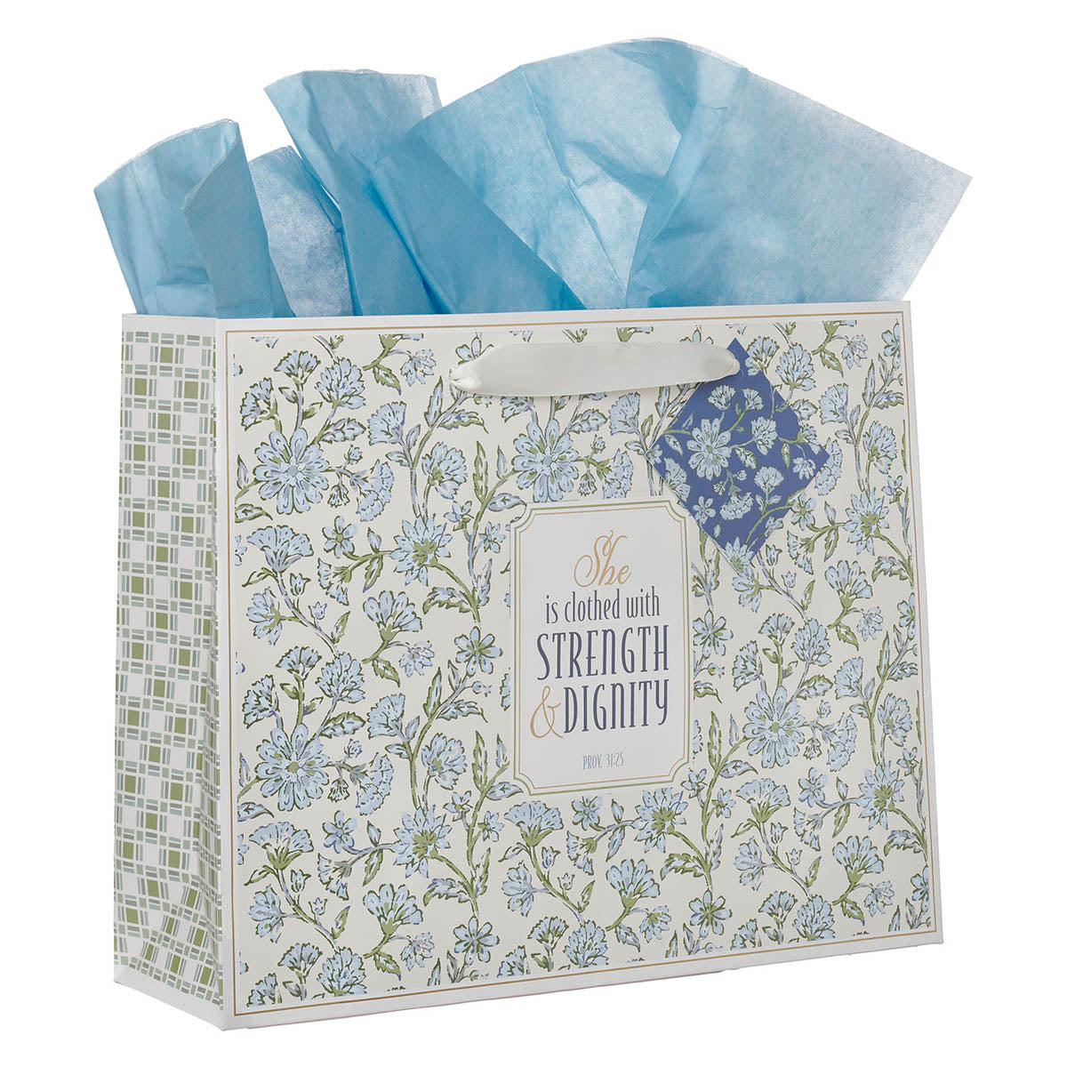 Strength and Dignity Blue Cottage Garden Large Landscape Gift Bag - Proverbs 31:25
