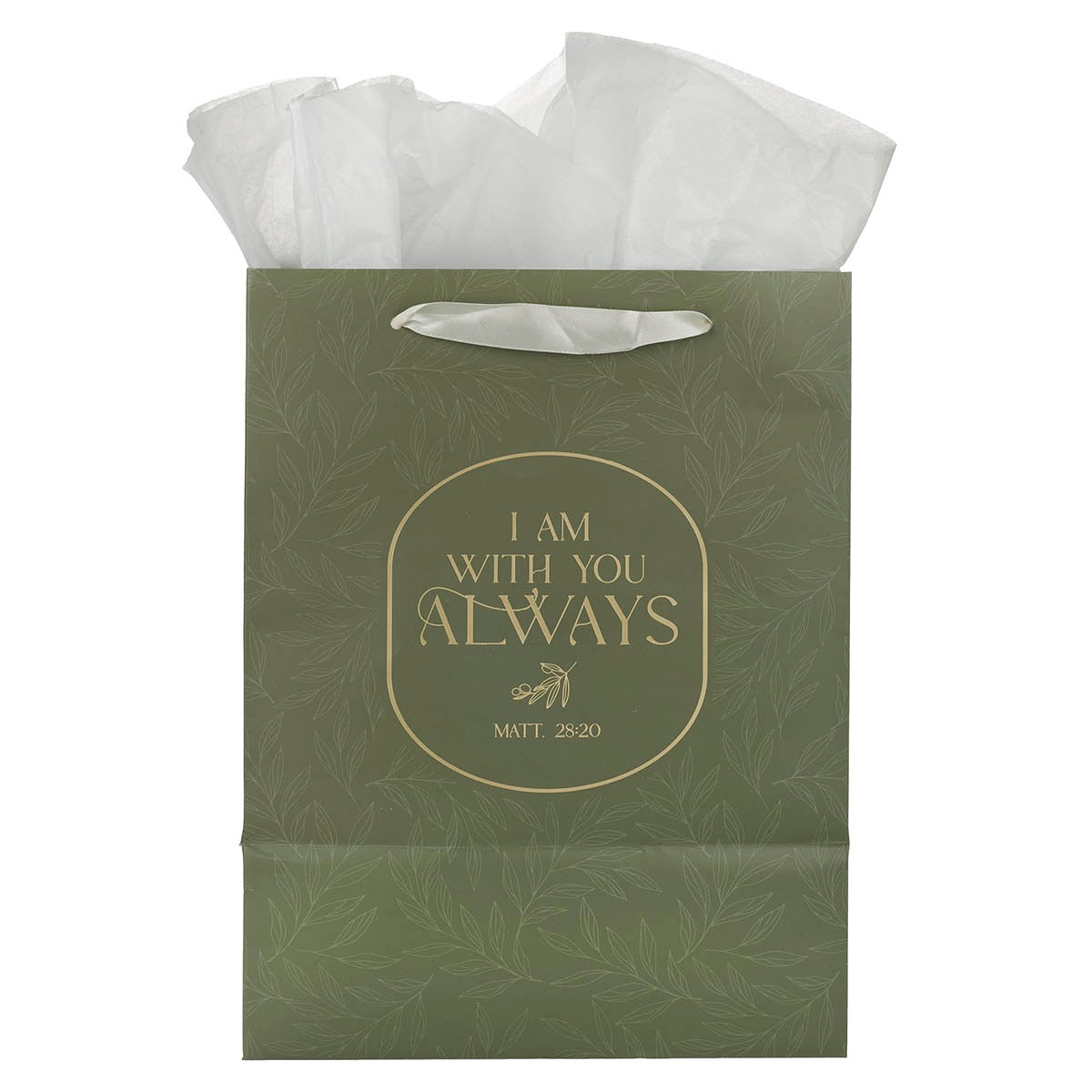 I Am With You Always Sage Botanical Large Portrait Gift Bag - Matthew 28:20