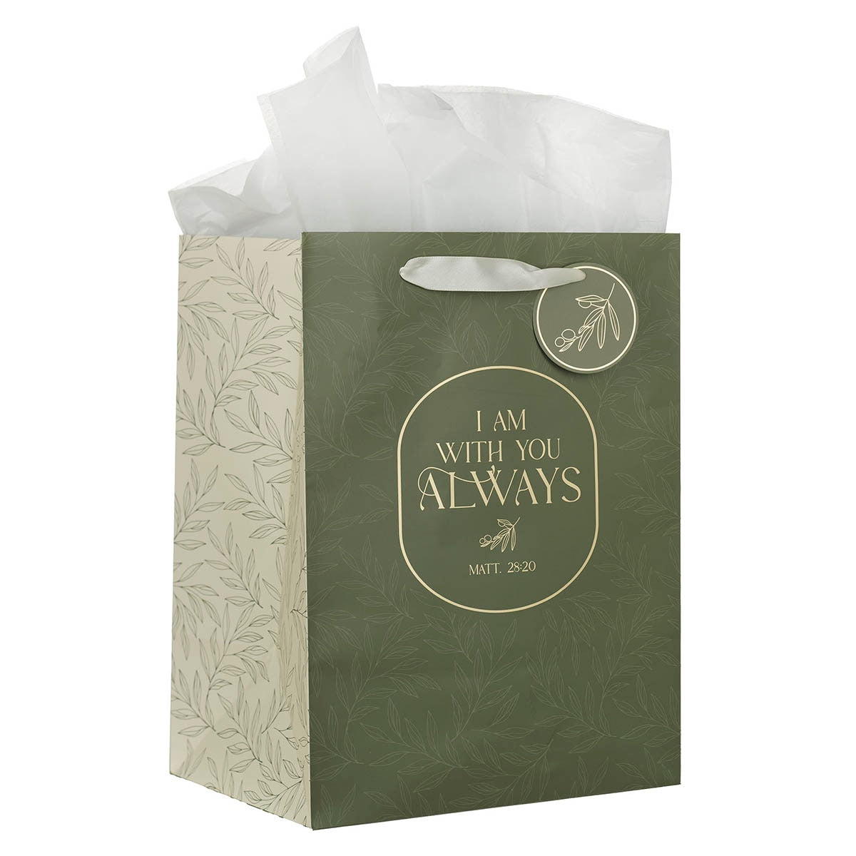 I Am With You Always Sage Botanical Large Portrait Gift Bag - Matthew 28:20