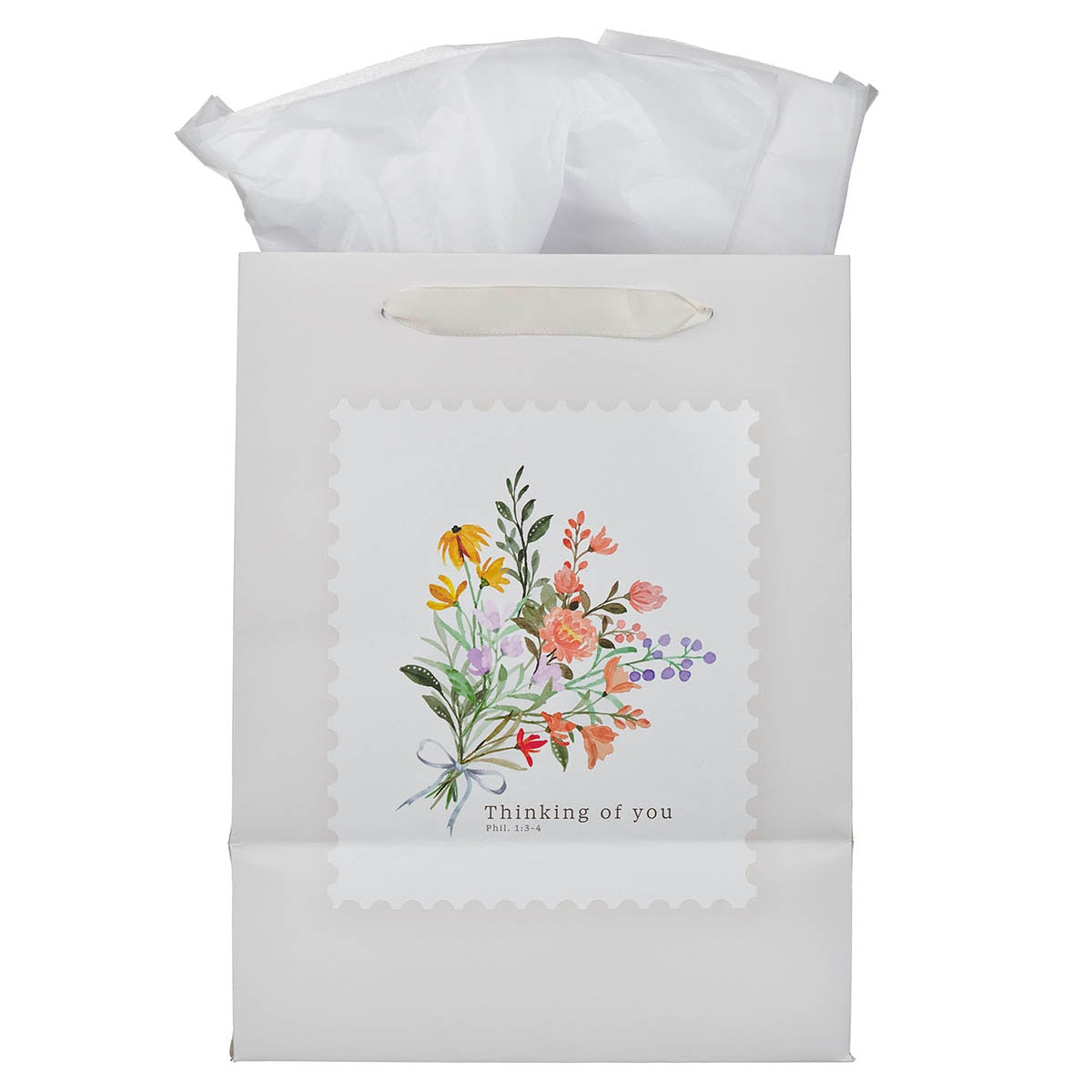 Thinking of You Cream Wildflower Large Portrait Gift Bag - Philippians 1:3-4