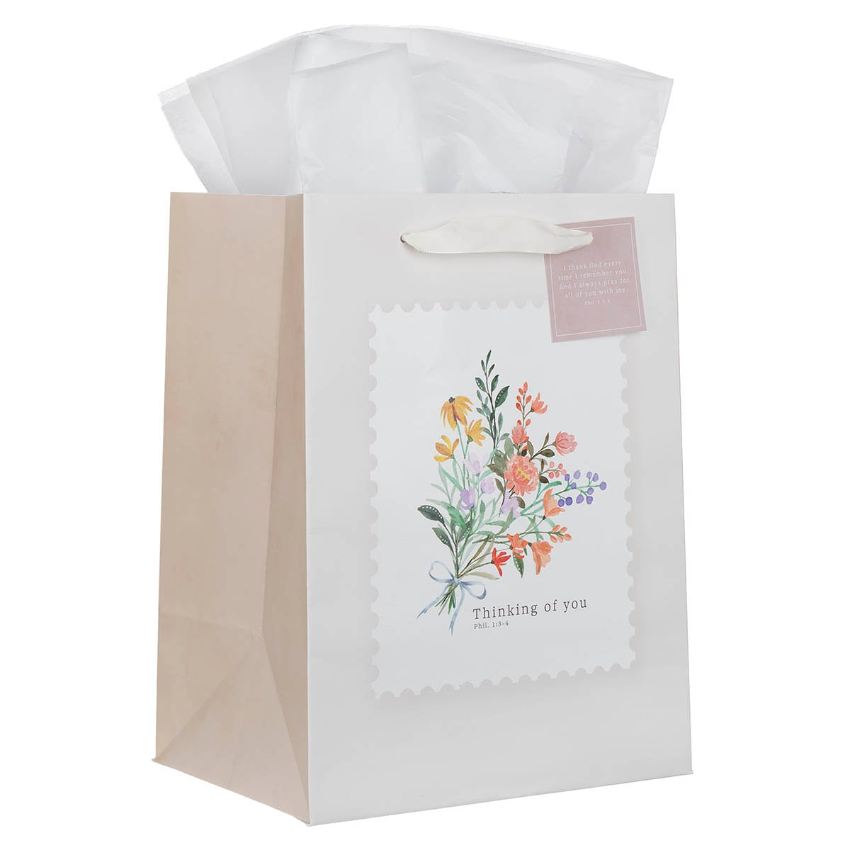 Thinking of You Cream Wildflower Large Portrait Gift Bag - Philippians 1:3-4