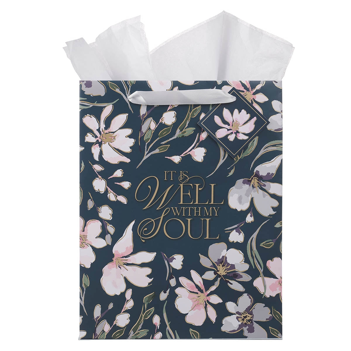 It Is Well With My Soul Navy Floral Large Portrait Gift Bag