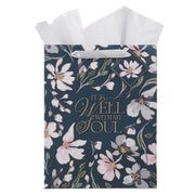 It Is Well With My Soul Navy Floral Large Portrait Gift Bag