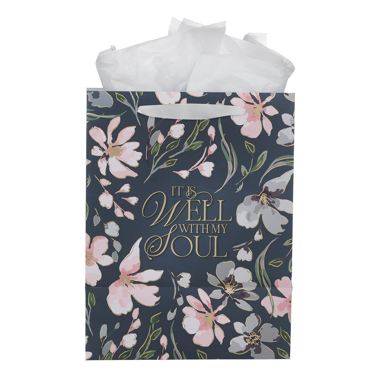 It Is Well With My Soul Navy Floral Large Portrait Gift Bag