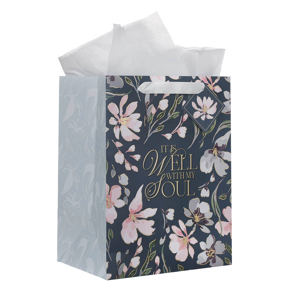 It Is Well With My Soul Navy Floral Large Portrait Gift Bag
