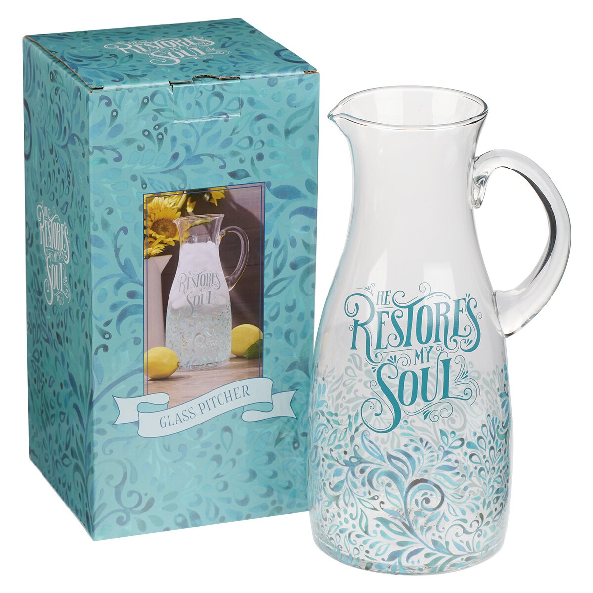 He Restores My Soul Glass Pitcher - Psalm 23:3