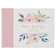 Pink Floral Mr. & Mrs. Medium Faux Leather  Wedding Guest Book  - 1 John 4:19
