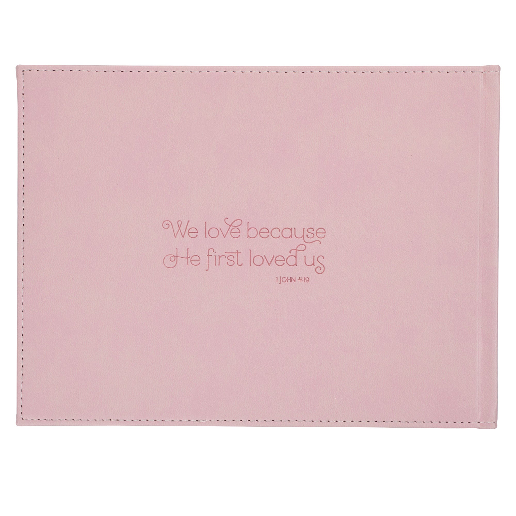 Pink Floral Mr. & Mrs. Medium Faux Leather  Wedding Guest Book  - 1 John 4:19