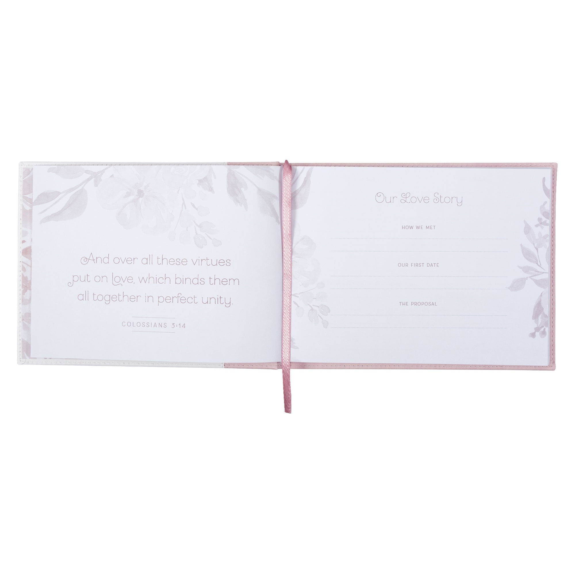 Pink Floral Mr. & Mrs. Medium Faux Leather  Wedding Guest Book  - 1 John 4:19