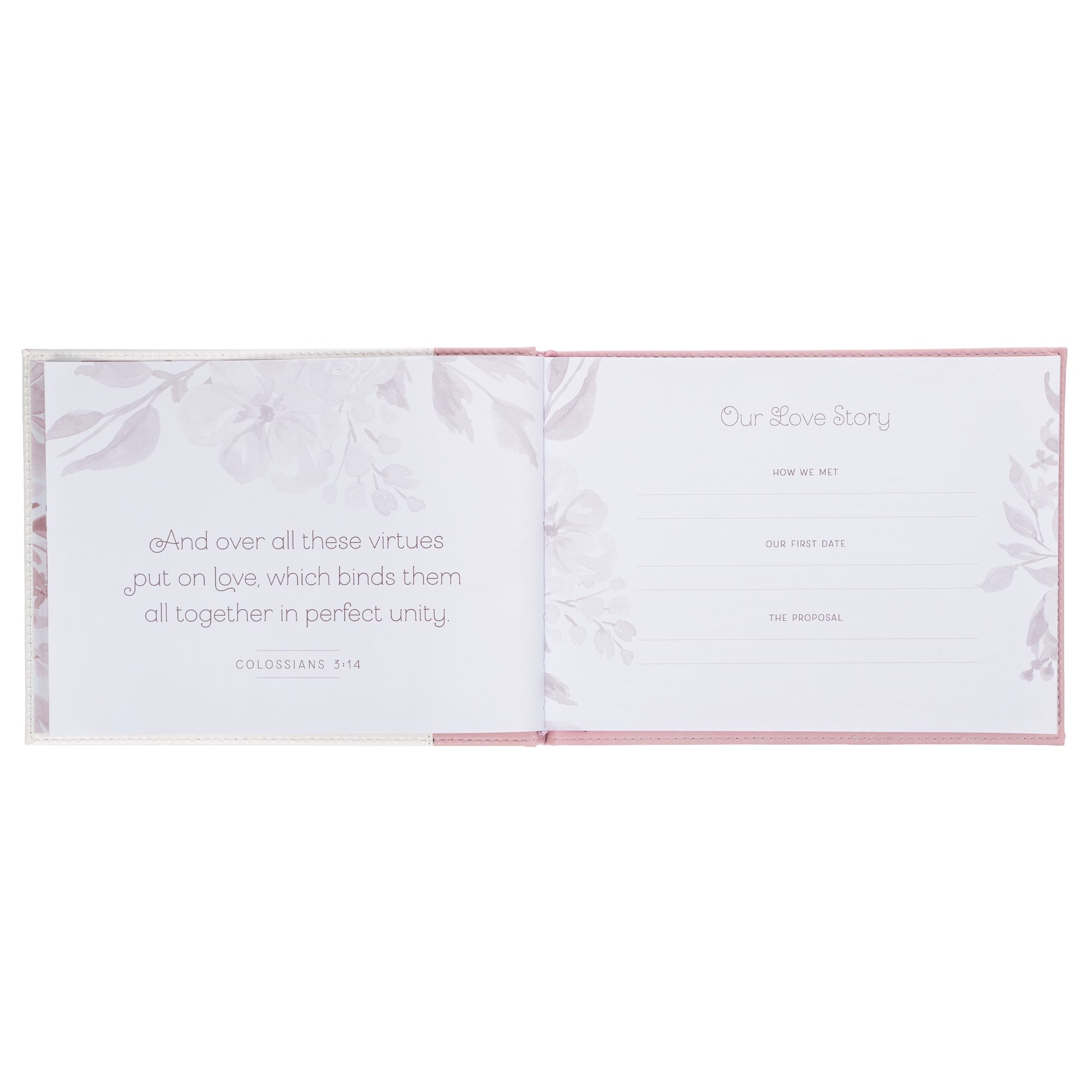 Pink Floral Mr. & Mrs. Medium Faux Leather  Wedding Guest Book  - 1 John 4:19
