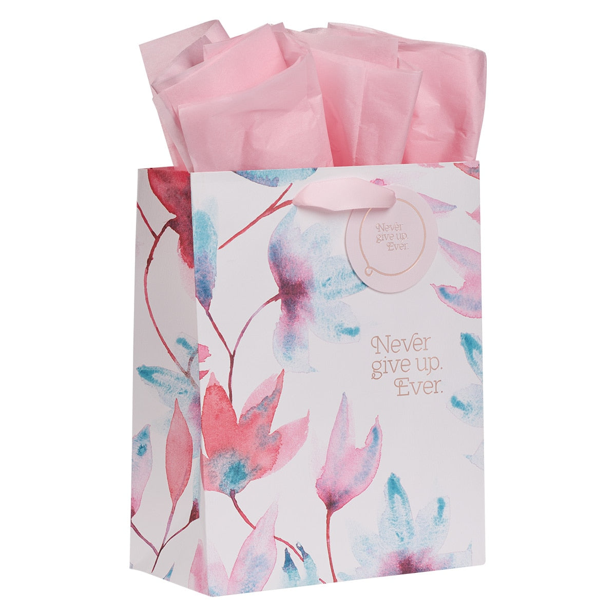 Never Give Up Pink Petals Medium Gift Bag