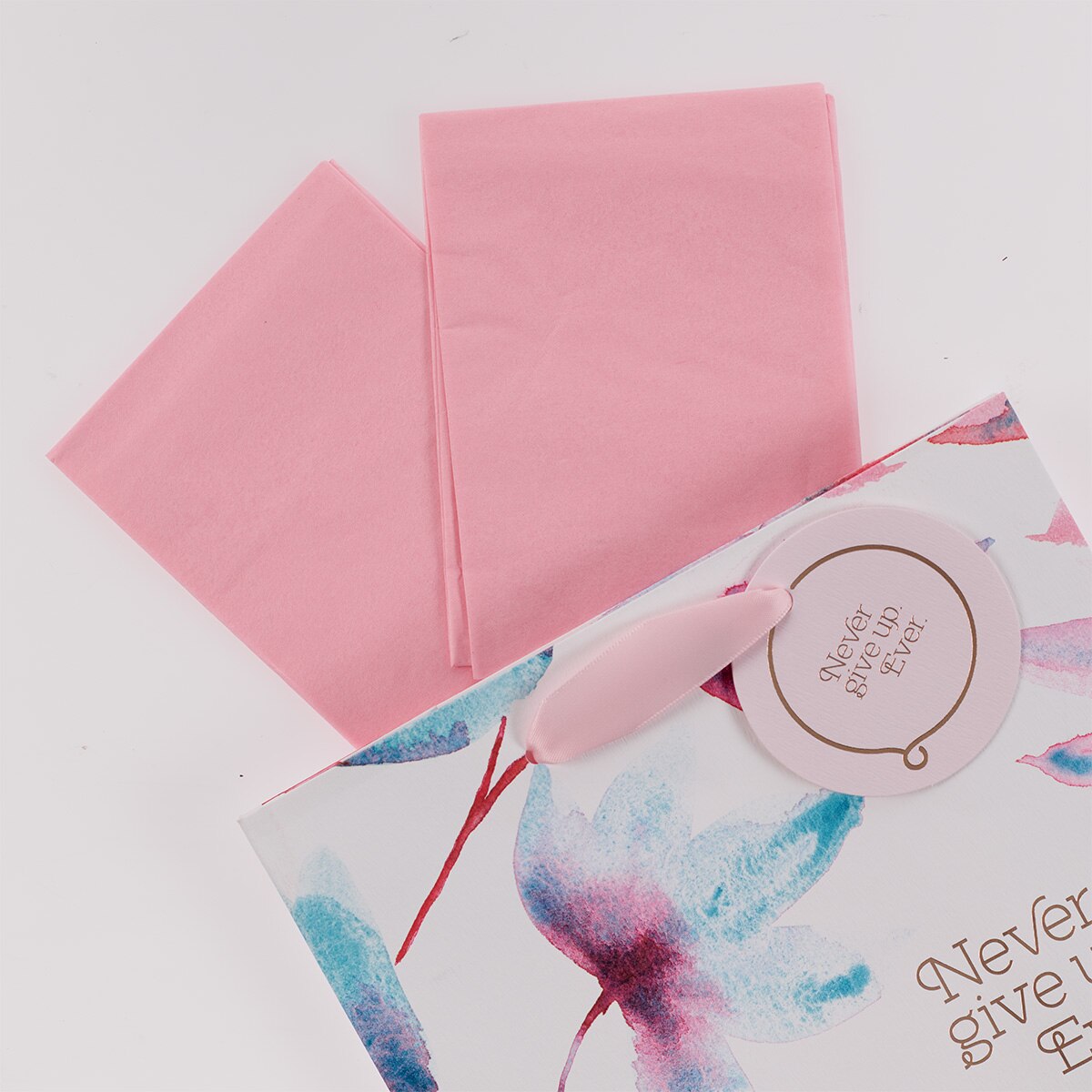 Never Give Up Pink Petals Medium Gift Bag