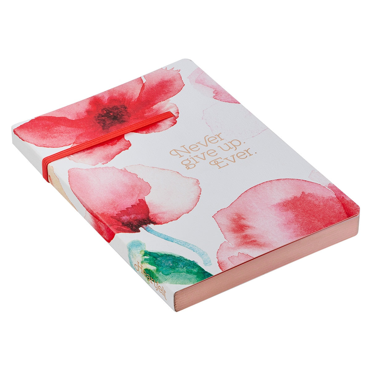 Never Give Up Coral Poppies Flexcover Journal with Elastic Closure