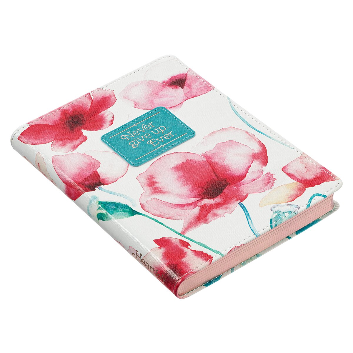 Never Give Up Coral Poppies Handy-size Faux Leather Journal