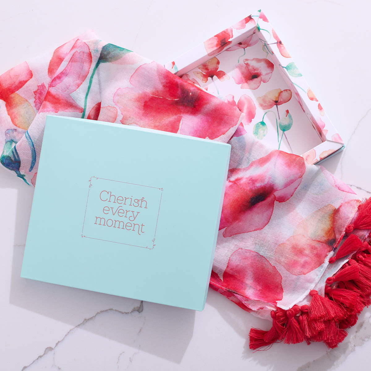 Cherish Every Moment Coral Poppies Scarf