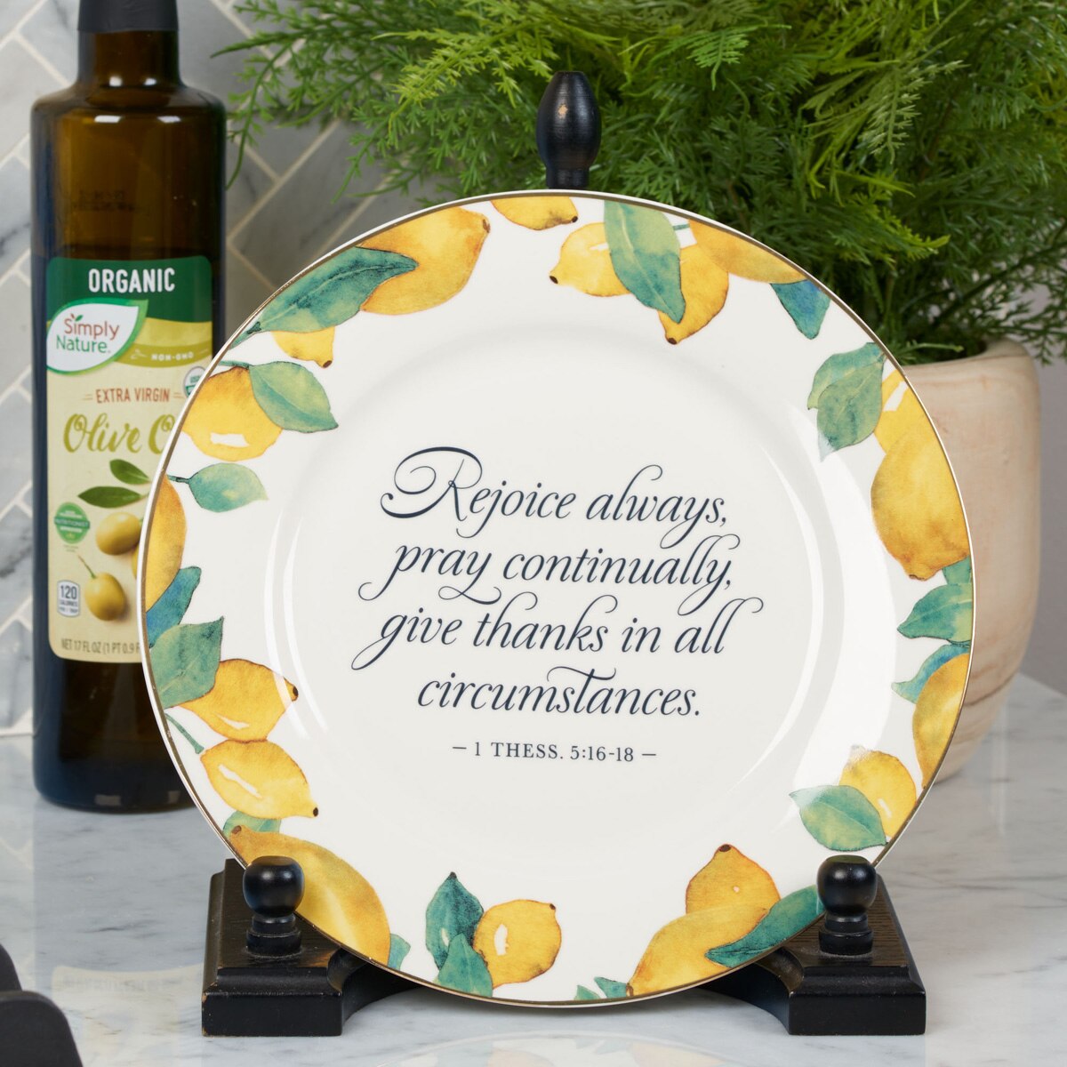 Rejoice Always Lemon Yellow Ceramic Plate -1 Thessalonians 5:16-18