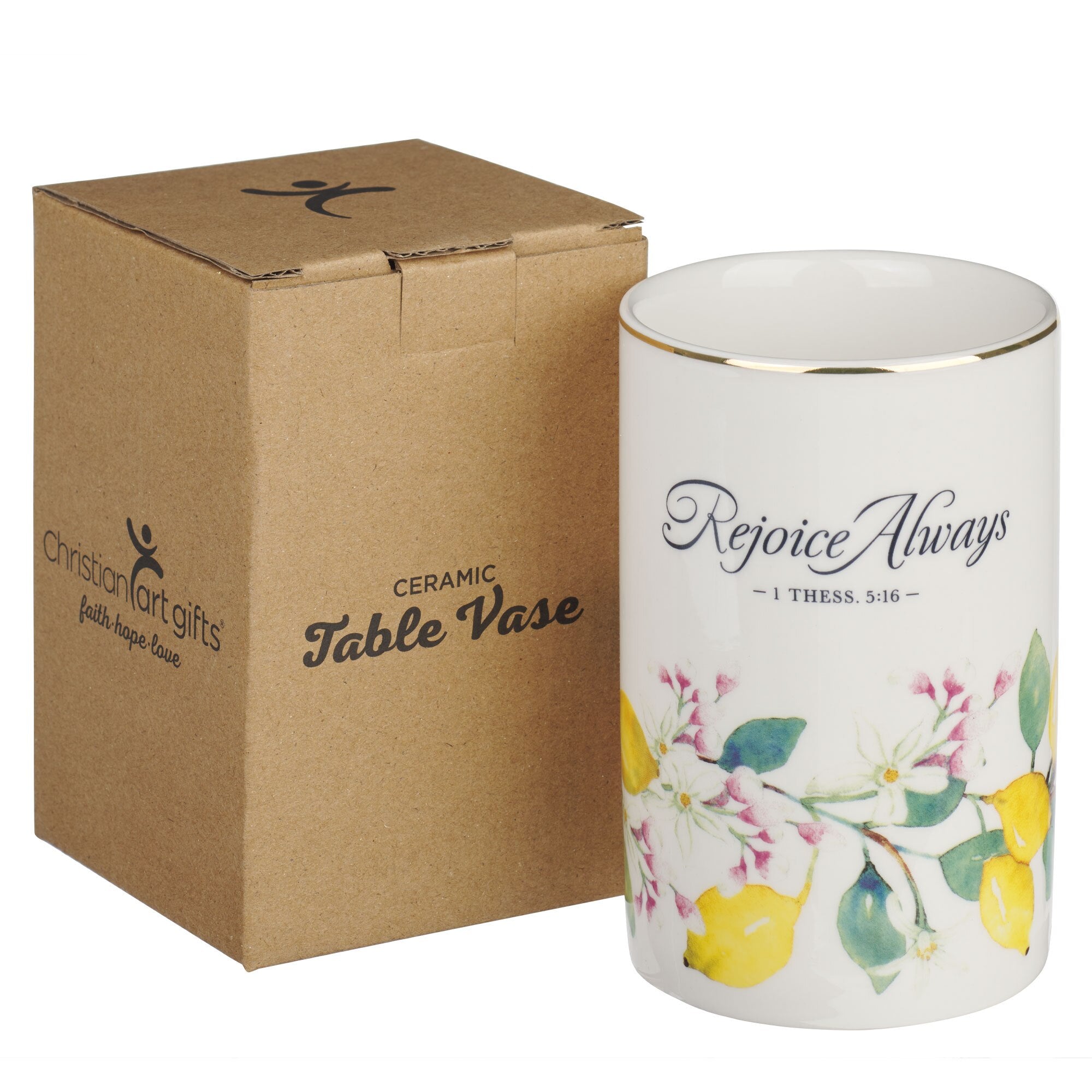 Rejoice Always Lemon Ceramic Table Vase  - 1 Thessalonians 5:16