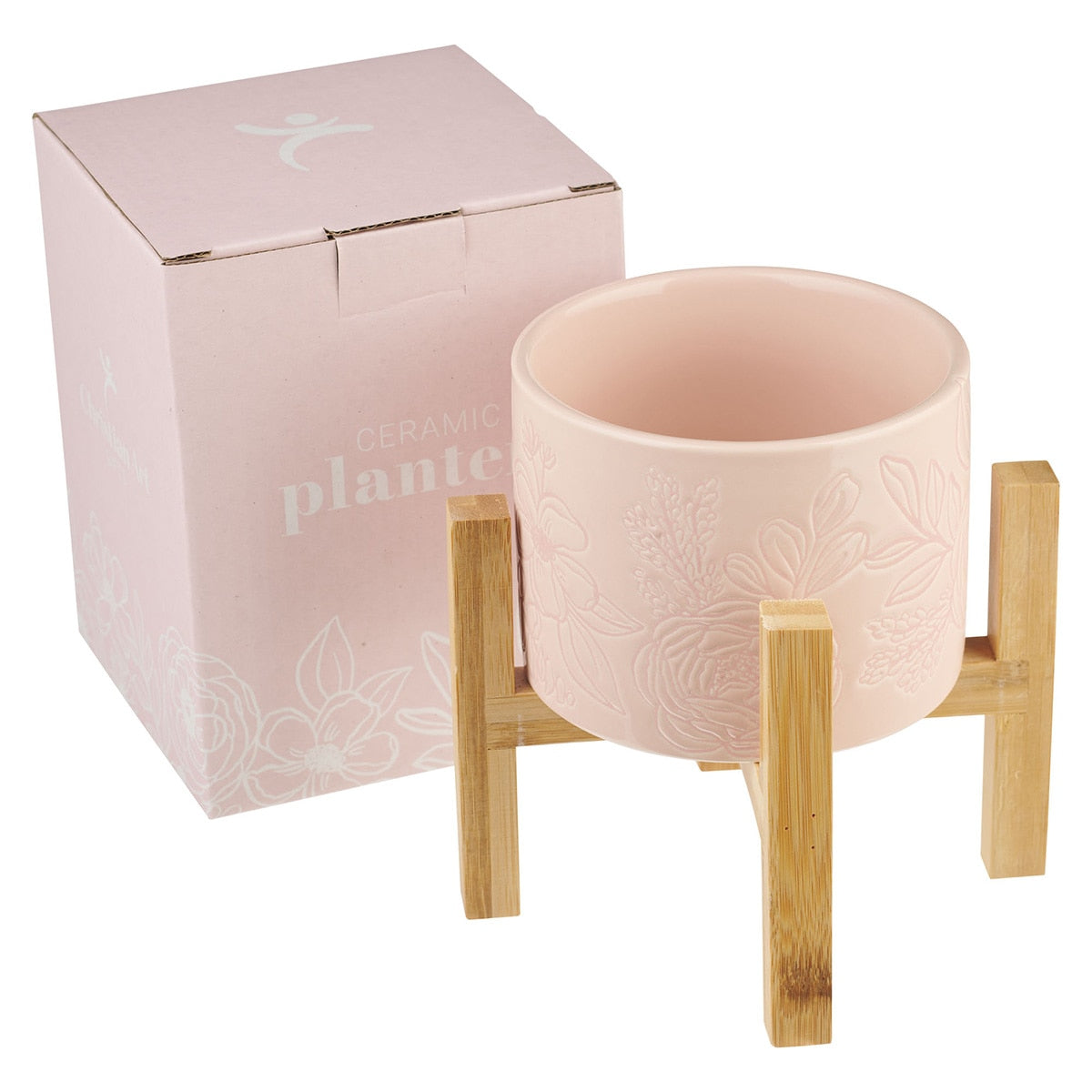 Sophia Pink Planter Pot and Bamboo Stand