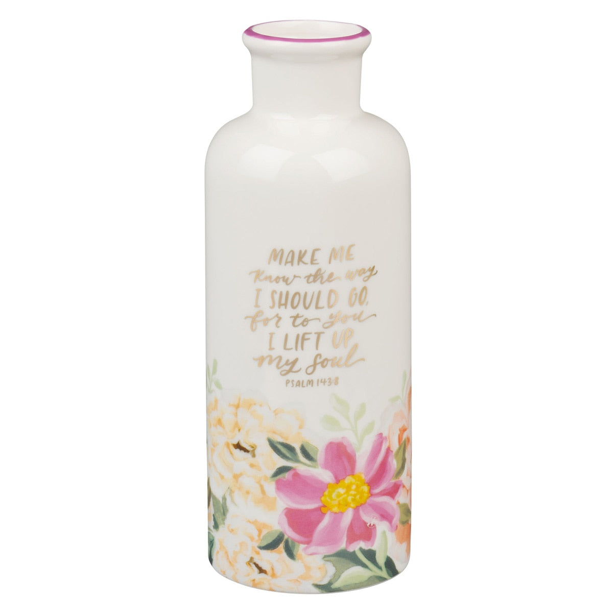 The Way I Should Go Pink Floral Ceramic Table Vase - Psalm 143:8