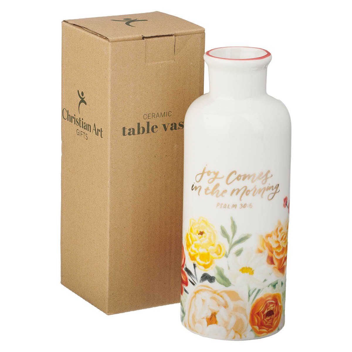 Joy Comes in the Morning Orange Foral Ceramic Table Vase - Psalm 30:5