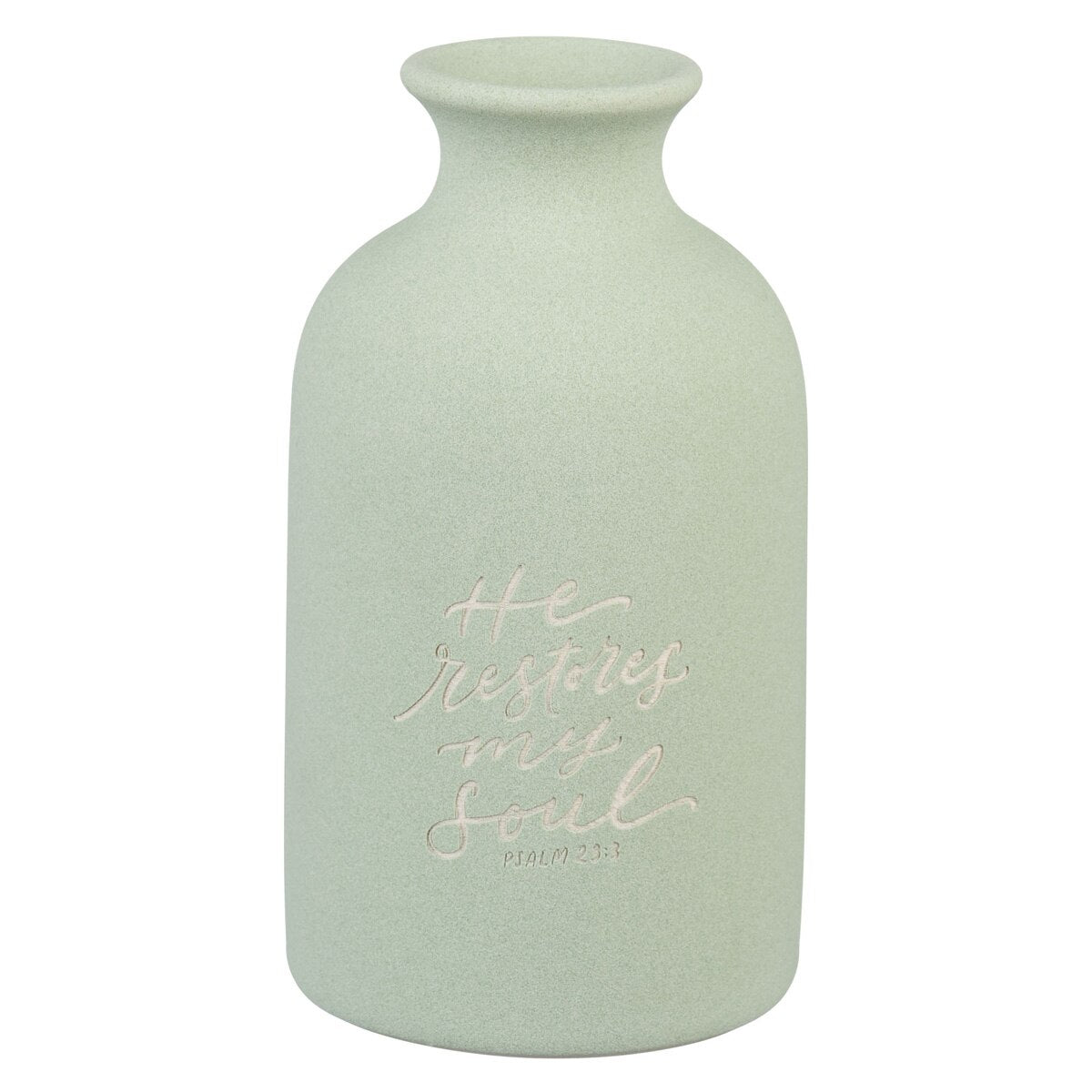 He Restores My Soul Green Garden Ceramic Table Vase - Psalm 23:3