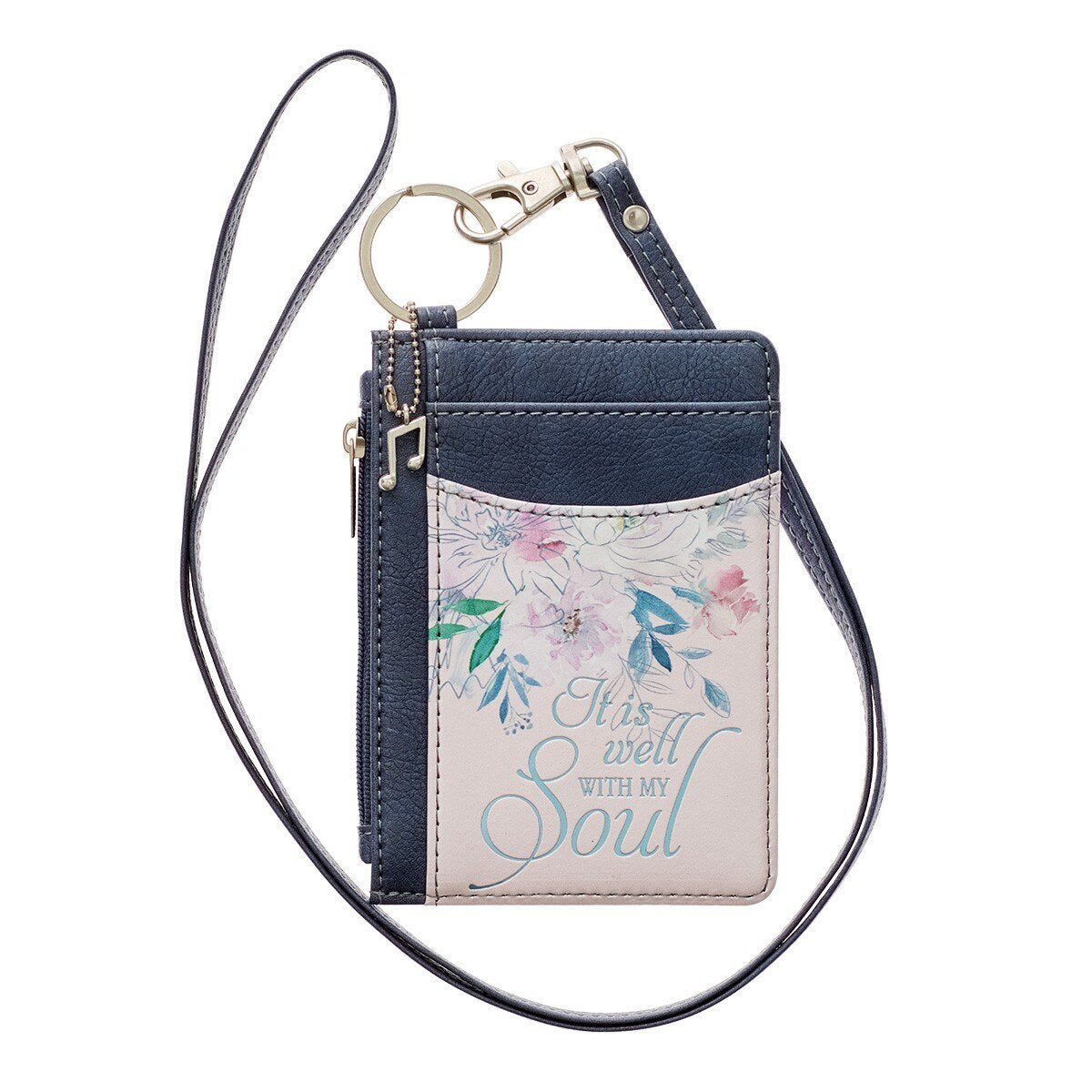 Well With My Soul Hymn Soft Pink and Blue  Faux Leather ID Card Holder