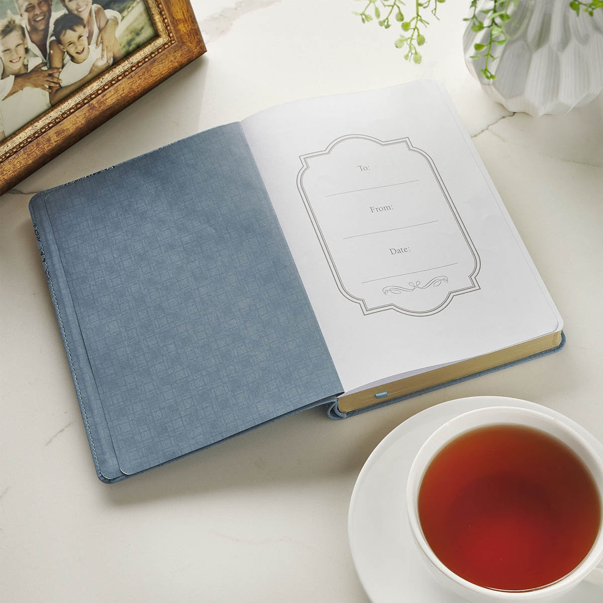Strength and Dignity Blue Cottage Garden Faux Leather Classic Journal - Proverbs 31:25
