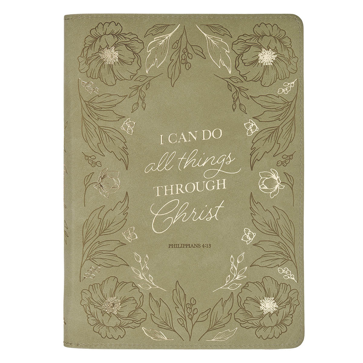 All Things Green Floral Faux Leather Classic Journal with Zipper Closure - Philippians 4:13