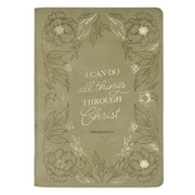 All Things Green Floral Faux Leather Classic Journal with Zipper Closure - Philippians 4:13