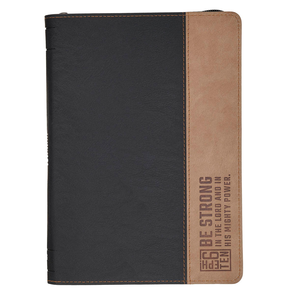 Be Strong Black and Tan Faux Leather Classic Journal with Zipper Closure - Ephesians 6:10