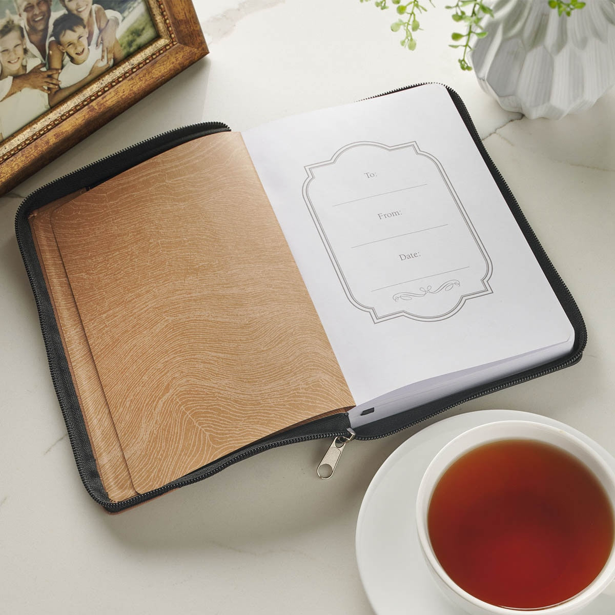 Be Strong Black and Tan Faux Leather Classic Journal with Zipper Closure - Ephesians 6:10