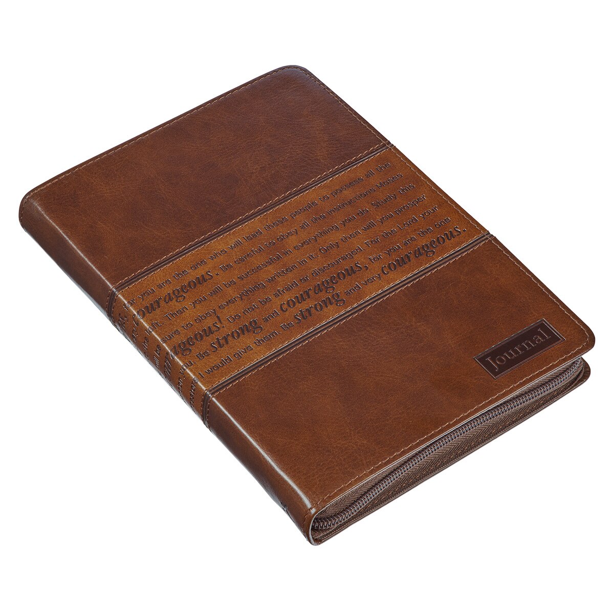 Strong and Courageous Zippered Classic LuxLeather Journal - Joshua 1:5-7