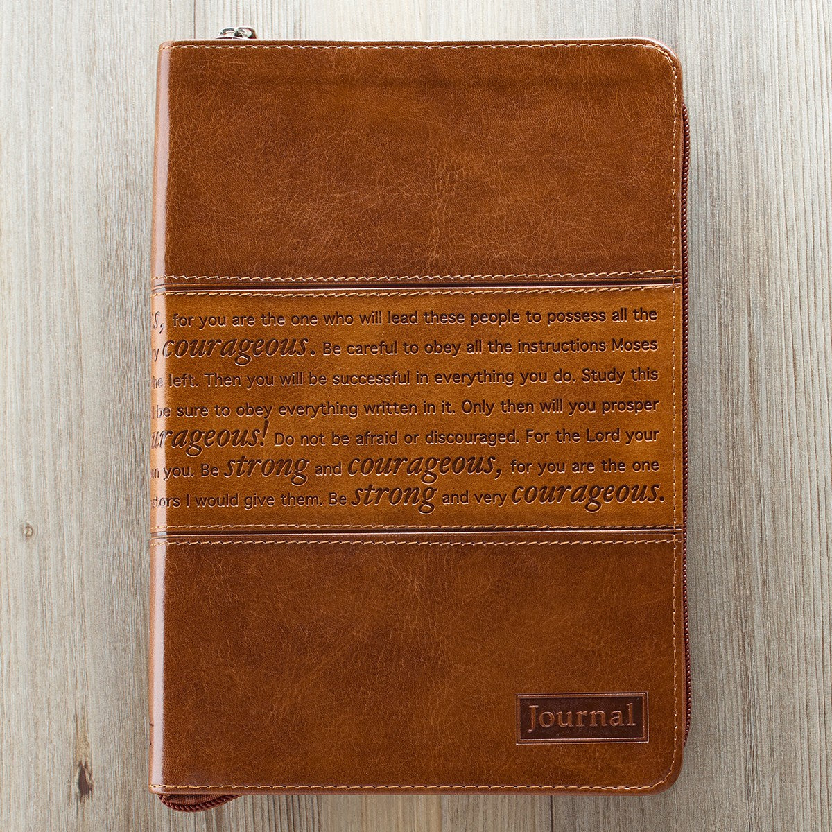 Strong and Courageous Zippered Classic LuxLeather Journal - Joshua 1:5-7