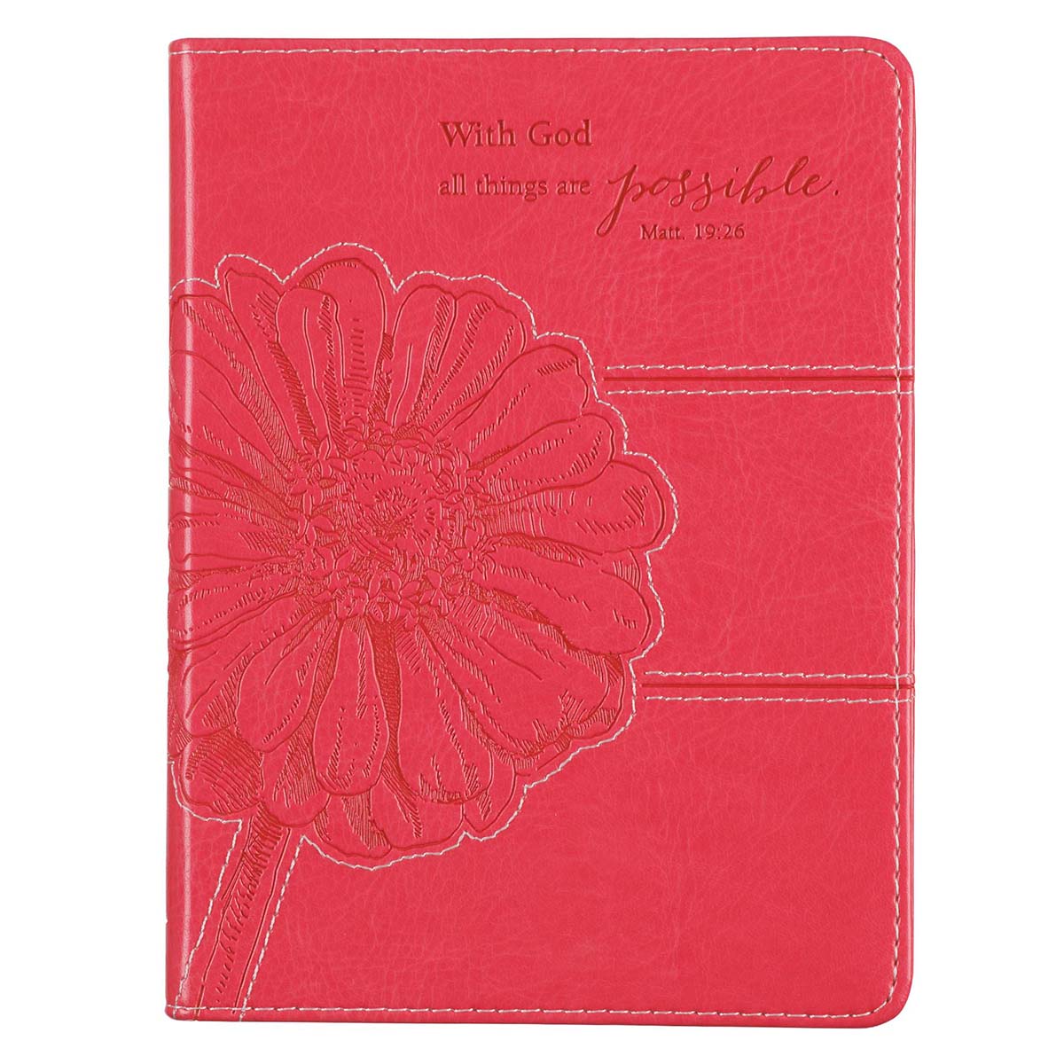 With God All Things Are Possible Fuchsia Pink Faux Leather Handy-sized Journal  - Matthew 19:26