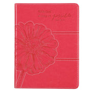 With God All Things Are Possible Fuchsia Pink Faux Leather Handy-sized Journal  - Matthew 19:26