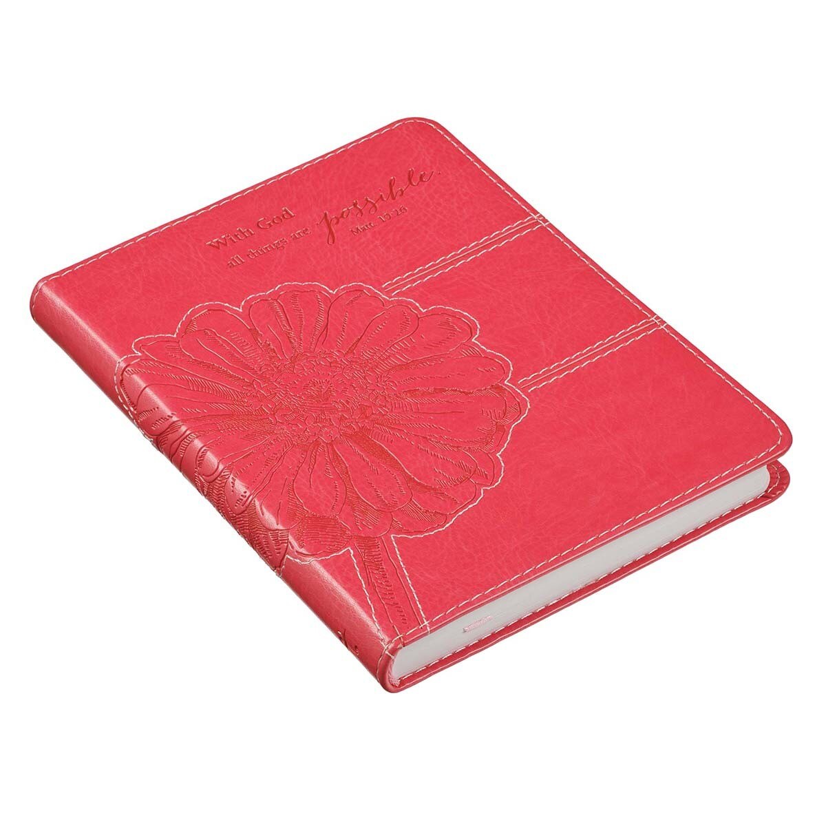 With God All Things Are Possible Fuchsia Pink Faux Leather Handy-sized Journal  - Matthew 19:26