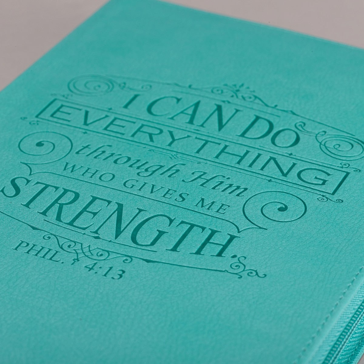 I Can Do Everything Zippered Classic LuxLeather Journal In Turquoise - Philippians 4:13