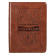 Be Strong and Courageous Saddle Tan Handy-sized Faux Leather Journal - Joshua 1:9