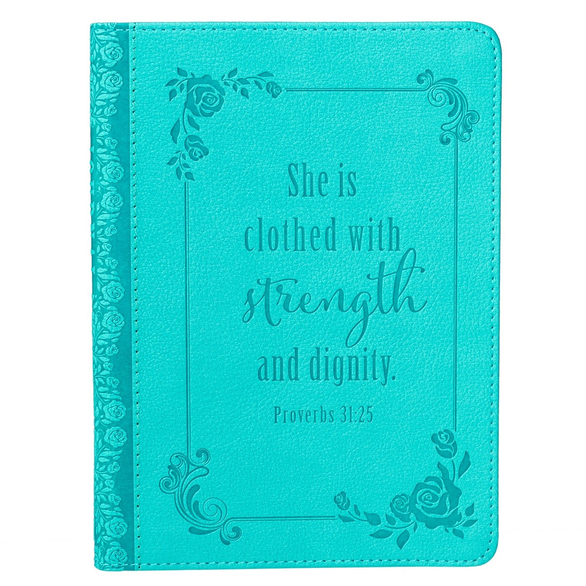  Strength and Dignity Teal Faux Leather Handy-sized Journal - Proverbs 31:25